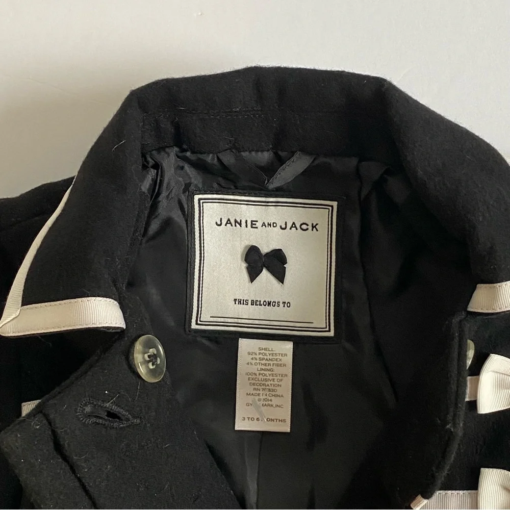 Janie and Jack Jacket Size 3 6 Months Black Winter Formal Dressy White Bows EUC
